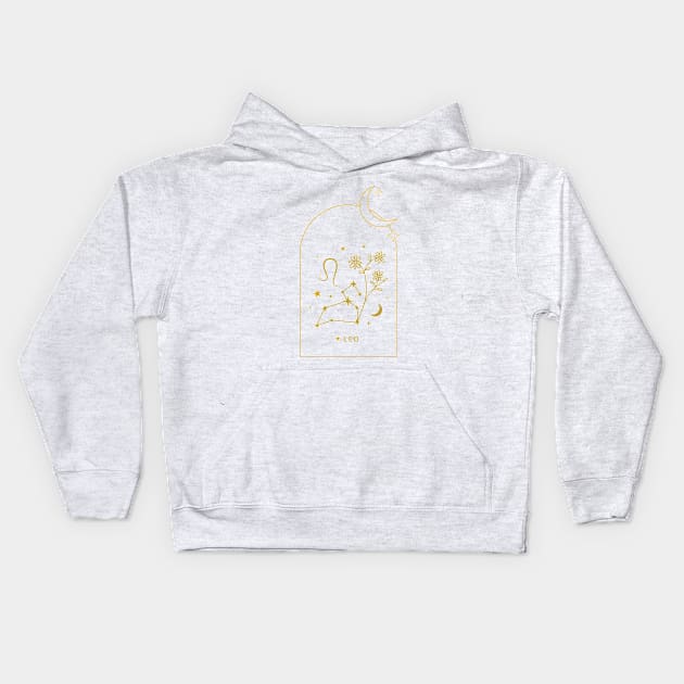 Leo Zodiac Constellation and Flowers - Astrology and Horoscope Kids Hoodie by Patty Bee Shop